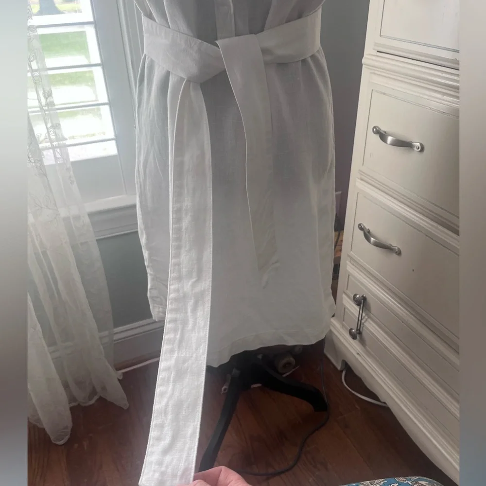 Spartina 449 Pearl White Belted Eliza Sleeveless Linen Shirt Dress • Size S